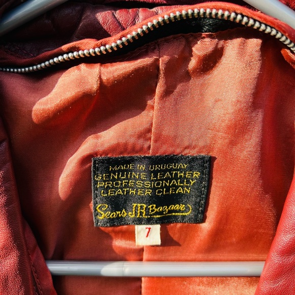 Vintage 1970s Sears Jr Bazaar Genuine Leather Jacket | Burgundy | Size 7/Small - Picture 11 of 16